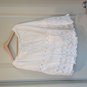 Studio West Midi Skirt Women's XL White Cotton Eyelet Lace Prairie Boho Romantic